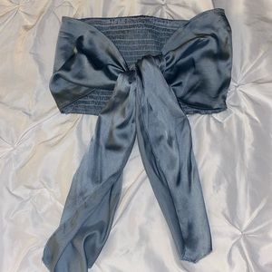 NWOT Blue Strapless Crop Top with Bow